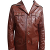 Leather tonic / Mens real brown leather long coat / Police brown leather coat