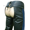 GAY 100% REAL LEATHER BIKERS CHAPS , CHAPS BLUE STRIPES LEATHER GAY CHAPS WITH JOCKST