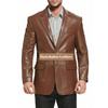 Brown Slim Lambskin Leather Blazer With Butter Touch