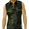 MENS BLACK LAMBSKIN LEATHER POLICE SHIRT WITH WHITE PIPPING SLEEVELESS FETISH BLUF