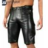 Mens High Quality Cowhide Leather Black Cargo Short deep pocket stylish cargo shorts