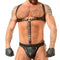 MENS REAL LEATHER CHEST STRAPS LOCK WITH THONG JOCKSTARP