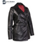 Black Belted Womens Long Leather Coat Made With Original Lambskin Leather