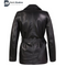 Black Belted Womens Long Leather Coat Made With Original Lambskin Leather
