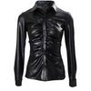 Original lambskin Leather Gathered Button Down Shirt touched jacket