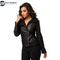 Women's original Leather Jacket With Buckle Collar pitch Black