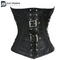 Black real leather steel boned under bust corset cincher style mistress