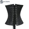 Black real leather steel boned under bust corset cincher style mistress