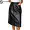 Vintage Woman Black original Leather Skirt With Pockets | High Waist Leather Skirt