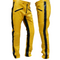 Men's 100% Real Leather Bikers Pants Yellow Leather Quilted Panels Side Stripes Pants