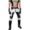 Men 100% Real Leather Bikers Pants Black & White Quilted Panels BLUF Pants