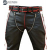 Mens Original Black and White Leather Clubwear Pants Motorbike Racing Jeans Trousers