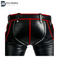 Mens Original Black leather Cowhide Leather Bondage Jeans With Red Piping Bluf Leder Breeches