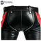Men's Black Cowhide Leather Bondage Jeans With Red Contrast Bluf Breeches Trousers