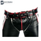 Men's Black Real Cowhide Leather Bondage Jeans Red And White Contrast Blufe Breeches