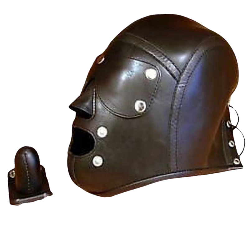 100% GENUINE LEATHER GIMO MASK BONDAGE HOOD with MOUTH GAG & REMOVABLE ...