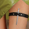 Adjustable Punk Rivet Genuine Leather Leg Garter - Street Style Thigh Harness for Halloween & Parties, Compatible with Sword Props