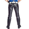 Men's Real Cow Leather Gay Pants Double Zip Trousers Motorbike Jeans Schwarz