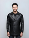 Real leather button-up slim fit long jacket