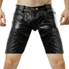 MENS REAL COW LEATHER BLACK SHORTS WITH FULL FRONT TO REAR ZIP CLUBWEAR LEISURE