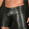 Men's Black Real Leather Foot Ball Rugby 3D Shorts Leather Sports Shorts
