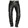 Men's Genuine Cowhide Leather Quilted Panels Slim Fit Trousers Pants Bikers Jeans Lederhosen