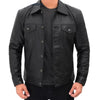 Mens Original Cowhide Leather Trucker Jacket American Western Denim Levis Style Jacket