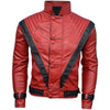 Mickael Jackson Thriller Black Stipes Red Real Leather Jacket  Mens Distressed Leather Jacket Thriller MJ Genuine Leather Slim Fit Leather Jacket