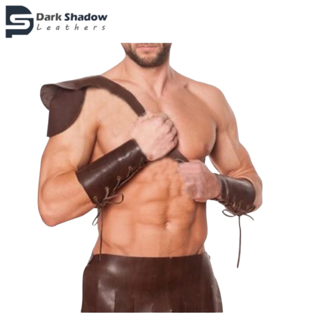 LEATHER BROWN ROMAN GLADIATOR KILT SET WITH GAUNTLETS LARP MOST SIZES