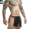 Men’s Real Leather Kilt – Black & Red | Handmade Fetish Roman Skirt | BDSM Warrior Costume | Adjustable Buckle Fetishwear