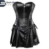Women’s Steampunk Leather Corset Dress Set | Strapless Over bust Gothic Mini Skirt Outfit | Body Shaper Plus Size Available