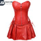 Women’s Steampunk Leather Corset Dress Set | Strapless Over bust Gothic Mini Skirt Outfit | Body Shaper Plus Size Available