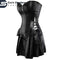 Women’s Steampunk Leather Corset Dress Set | Strapless Over bust Gothic Mini Skirt Outfit | Body Shaper Plus Size Available