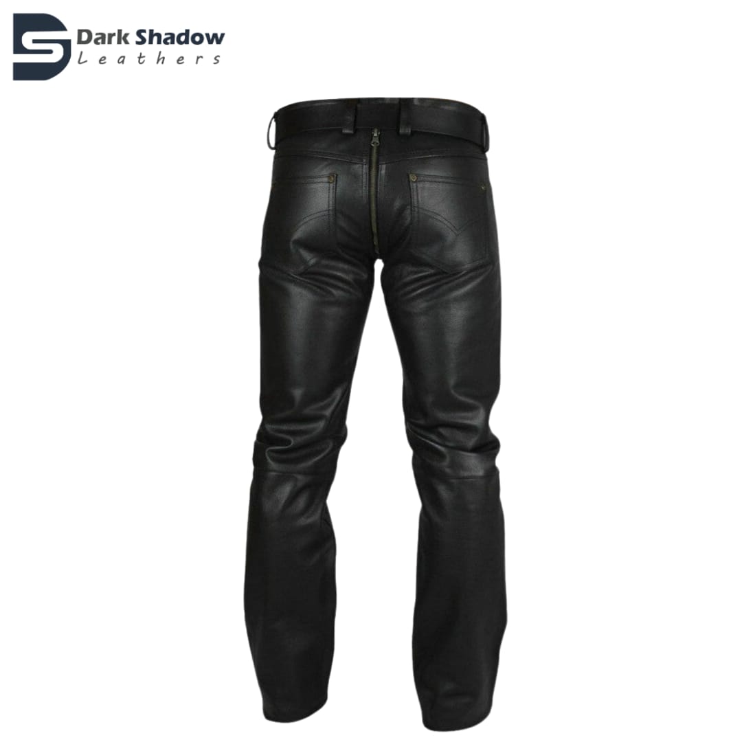 Men's Real Cowhide Leather Pants Double Zipped Leather Gay Pant's Trou ...